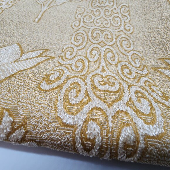 1960s 70s Gold Textured Polyester Upholstery Fabric Tulips 48" W 2yds 12" VTG - Picture 3 of 7